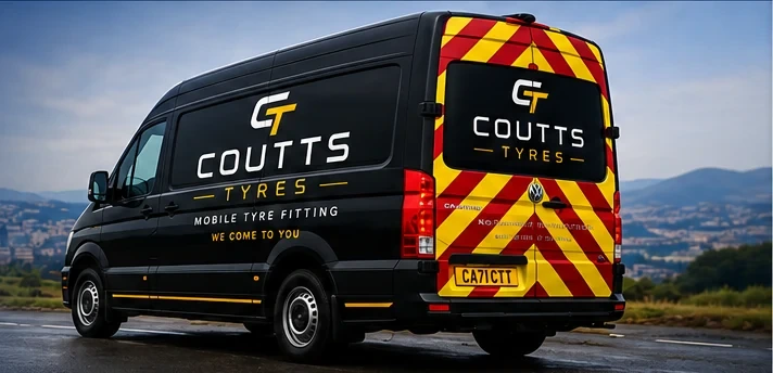 Coutts Tyres mobile tyre fitting van with Chapter 8 chevrons